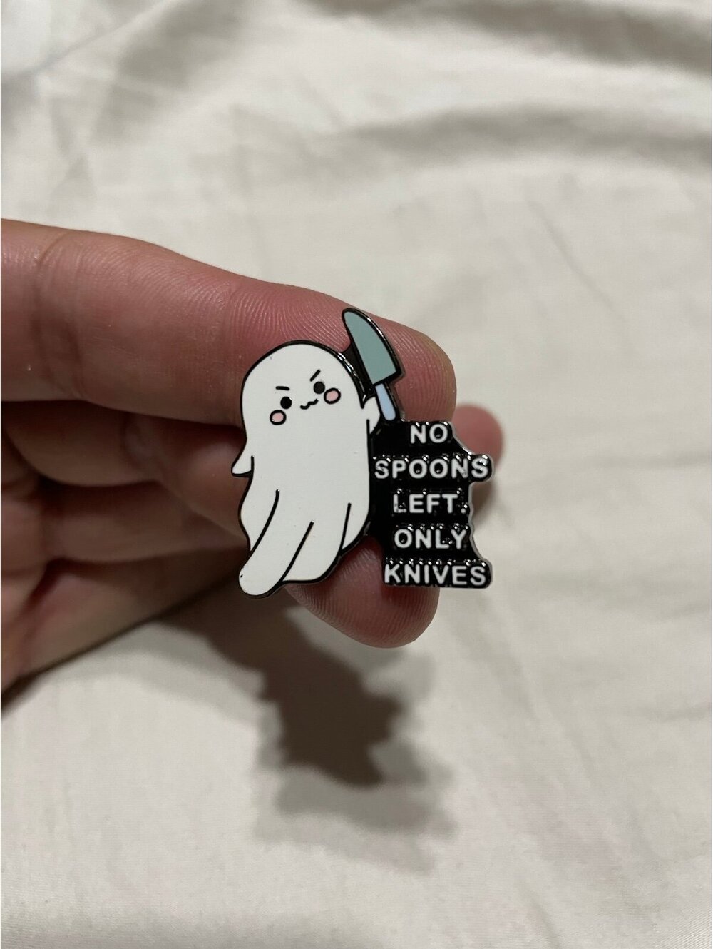 Ghost with knife enamel pin brooch anime cute funny